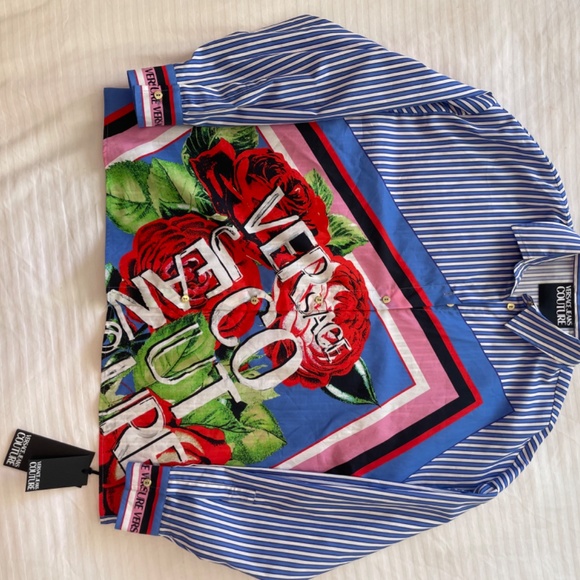 Versace Jeans Couture - Button-Front Striped Rose Shirt - Picture 4 of 14